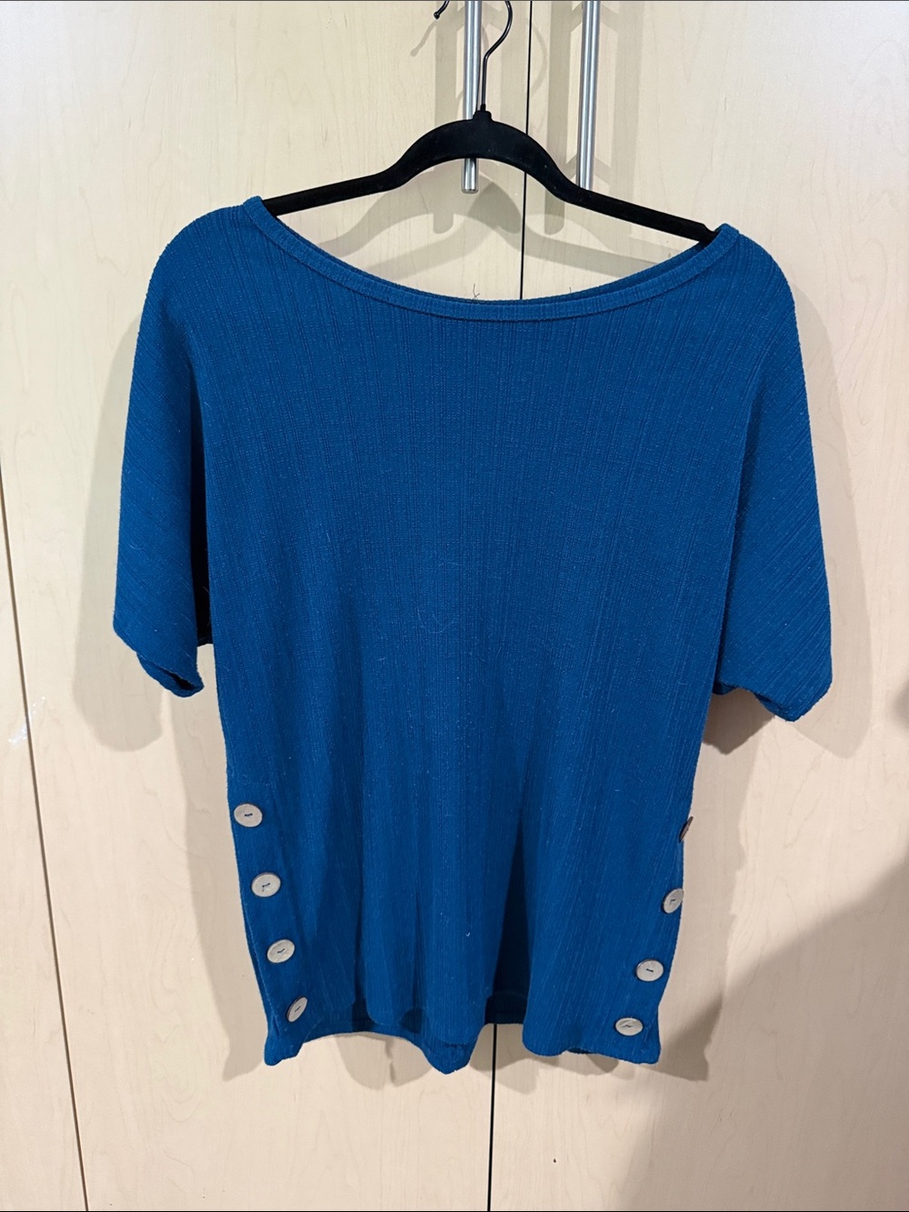 Misia Blue Short-Sleeve Knit Top with Side Buttons